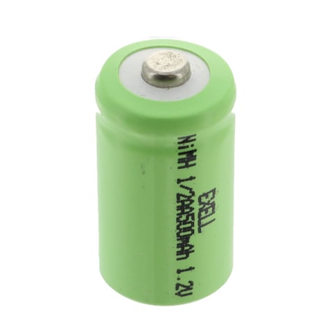 Exell Battery 1/2AA Size 1.2V 500mAh NiMH Rechargeable Button Top EBC-505